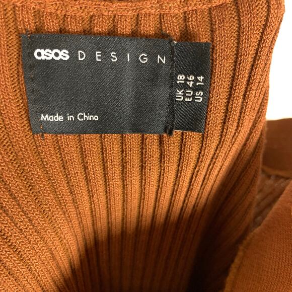 ASOS Design Brown Ribbed Knit Column Bodycon Maxi Dress Size 14 - Picture 3 of 5